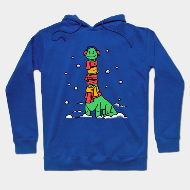 Christmas Dinosaur with Snow Hoodie by aaronsartroom